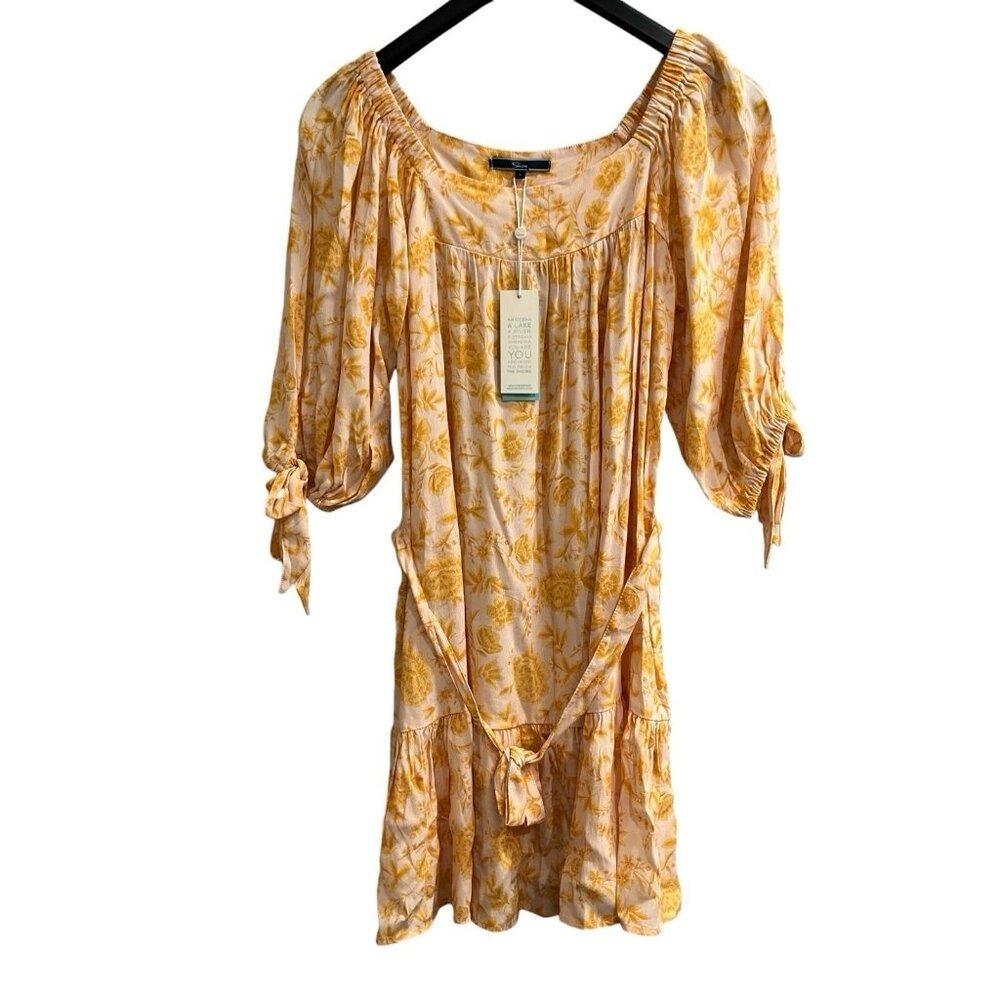 Shore Brand Dress Yellow Floral Mini Off‎ Shoulder Tiered Size S Beach Resort